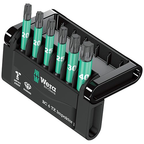 Bitssats 1/4" WERA Bit-Check 6 TX Impaktor 1
